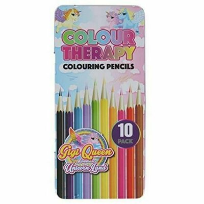 Creioane colorate Colour Therapy  in cutie metalica Unicorn Land, 10 culori