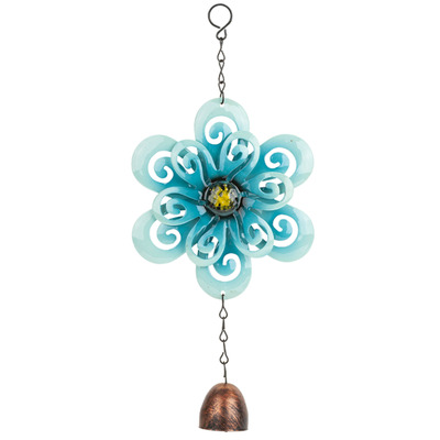Decoratiune Clopotel de vant cu Floare, metal, 28x15x4 cm, albastru