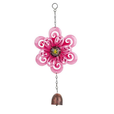 Decoratiune Clopotel de vant cu Floare, metal, 28x15x4 cm, roz