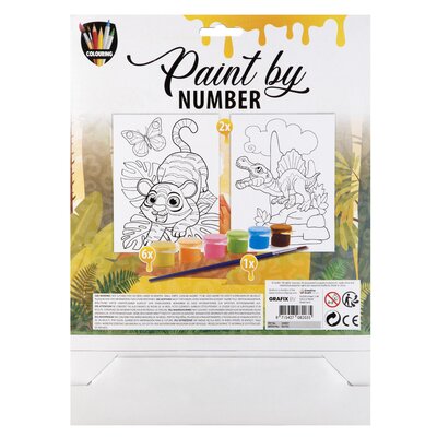 Pictura pe numere Dinozaur si Tigru, A4, 6 culori